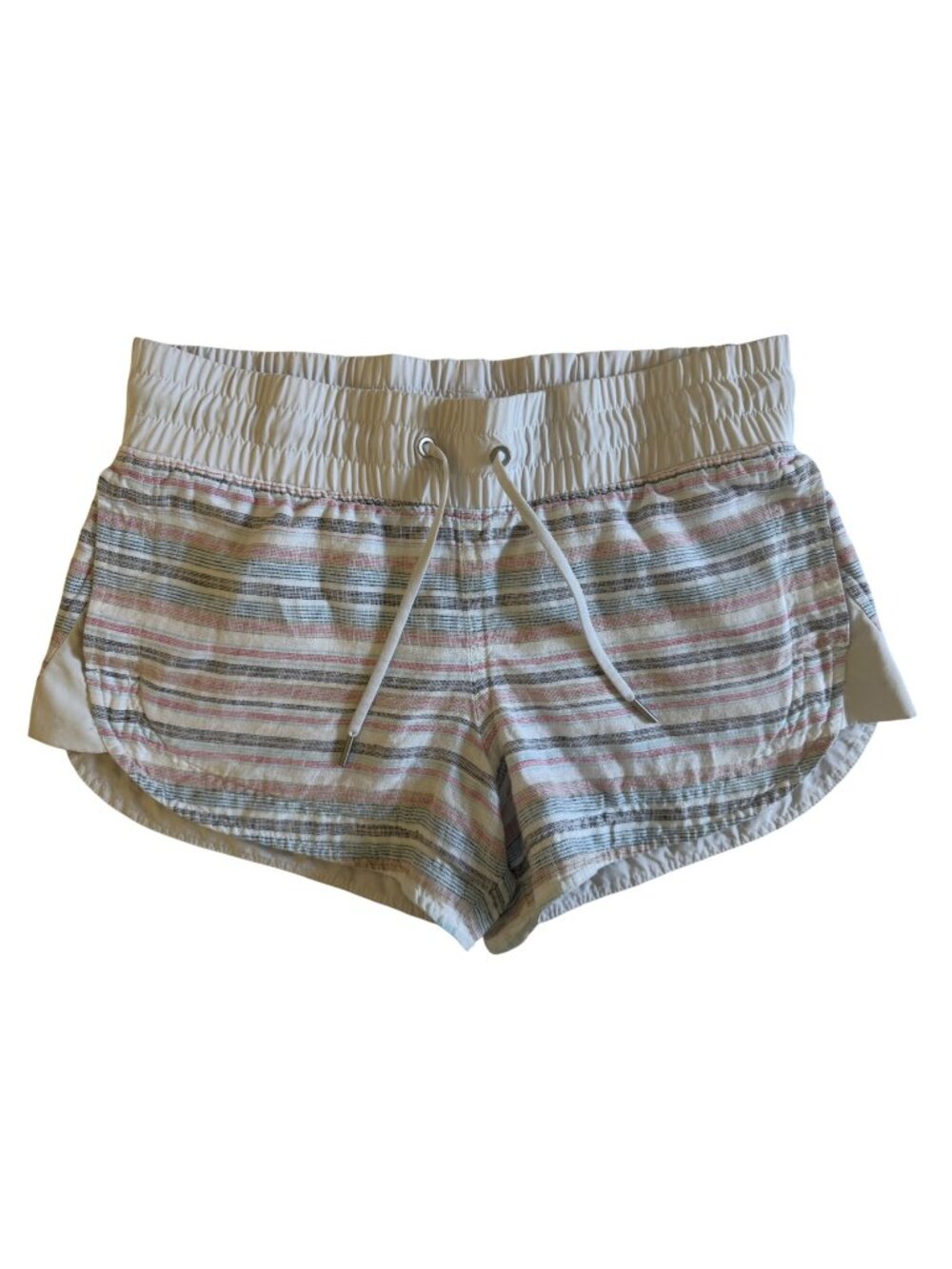 Athleta Womens Linen Striped Elastic Waistband Running Shorts 6‎ With Drawstring